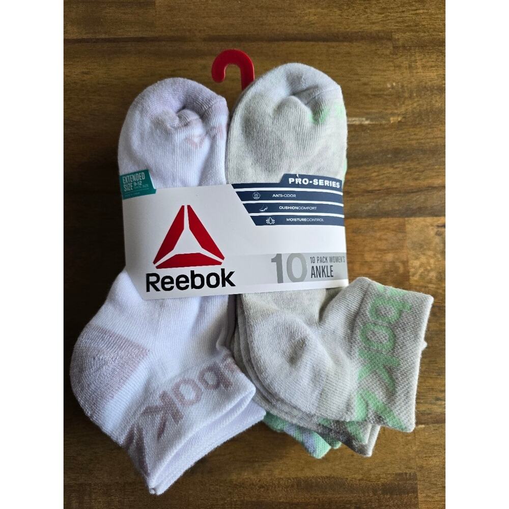 NWT Reebok Women's Pro Series Cushion Ankle Socks, 10-Pack Extended Size 9-12